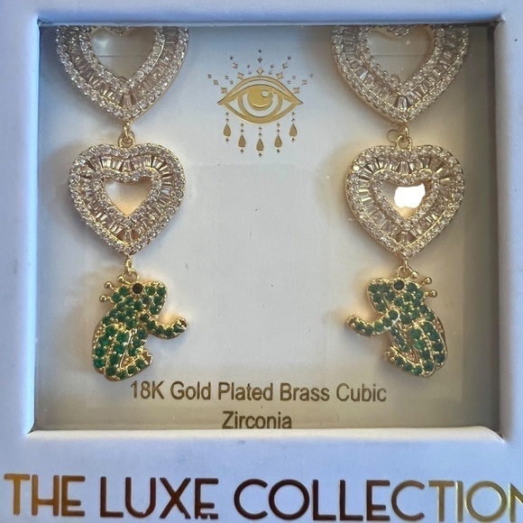 18K Goldplated & Cubic Zirconia Frog Drop Earrings - NWT - Picture 5 of 5